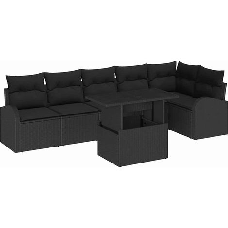 Maison Exclusive - Gartensofa-set mit Speicher 7 pcs Schwarz Poly