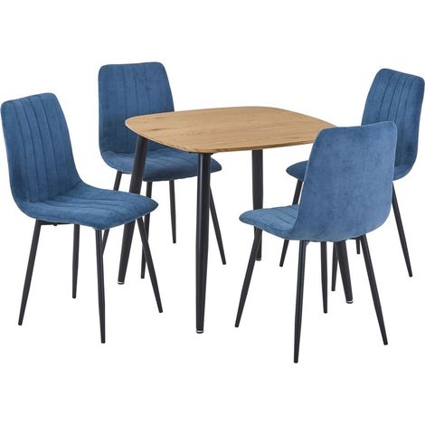 Aspen Light Oak Square Table & 4 Blue Fabric Chair Set - MDF/Metal - L54 x W44 x H88 cm