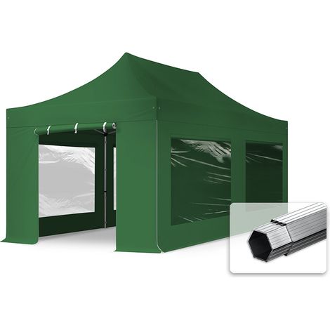3x6m gazebo pieghevole PES 800 con laterali (finestre panoramiche), PROFESSIONAL 40mm alluminio, verde scuro (1/5)
