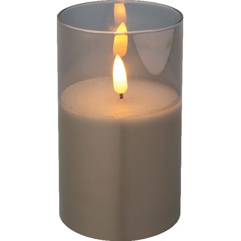 Candela decorativa a LED in vetro, grigia, 12,5 cm