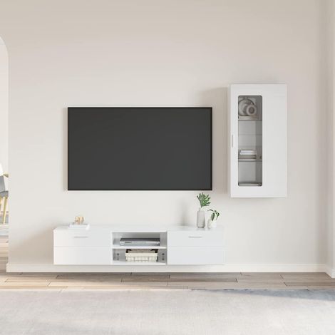 TV Cabinet Set FLORIN 3 pcs High Gloss White Engineered Wood vidaXL (1/5)