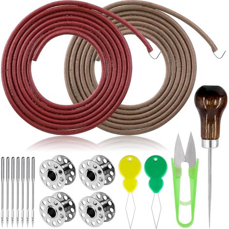 Lot de 20 courroies de machine à coudre en cuir de vache avec crochet, ceinture multifonction en cuir de vachette compatible avec les machines à coudre universelles à pédale (1/5)