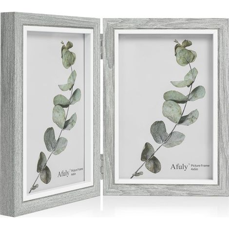 Double Cadre Photo 10x15 Bois Gris Pliable Cadres 2 Photos (1/5)