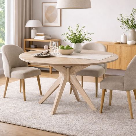 Table à manger ronde 120x75 cm chêne blanchit - LYXO