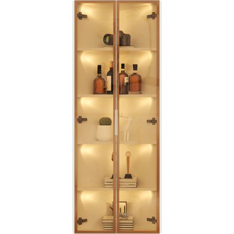 Vitrine Blanc en MDF, verre et bois, Avec Éclairage LED et Étagères Réglables, 62 x 35 x 160cm - pour bureau, salon (1/5)