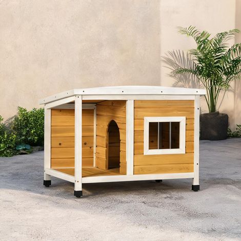 Maison chien avec véranda en bois massif orange 85,5 x 62 x 60 cm (1/5)