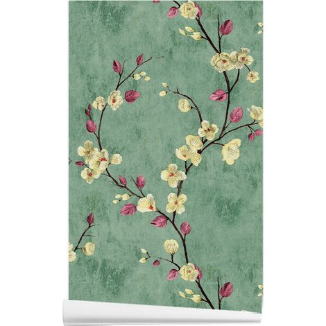 Selbstklebende Tapete mit Blumen- und Blättermuster, 44 cm x 300 cm, Vintage-Stil, abnehmbarer Aufkleber, PVC-Vinyl, wasserfeste Folie, dekorative Möbel, Wohnzimmer, Badezimmer, Schlafzimmer, Kleiders