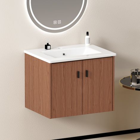 Meuble sous vasque 60,8x46,8x46,48cm brun rougeâtre 2 portes fermeture douce espace rangement (1/5)