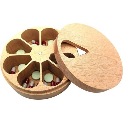 Runde Aufbewahrungsbox aus Holz – 7 Fächer – mit Deckel (1/5)