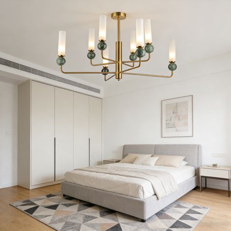 Moderne Deckenleuchte 6-flammig, edler Design-Kronleuchter aus hochwertigem Metall und natürlichem Marmor, mit praktischer G9 Fassung, Gesamtgröße 80 cm, stilvolle Dekorationslampe für Wohnzimmer und 
