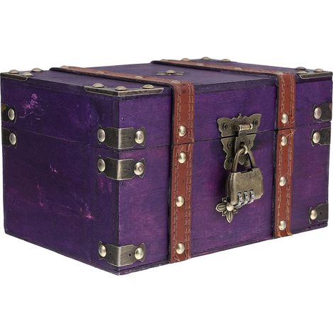 Boîte à Bijoux Vintage en Bois avec Serrure Format Carré Couleur Violette Organisateur Multifonction pour Boucles D’Oreilles et Petits Objets Rangement Sécurisé Maison Voyages (1/5)