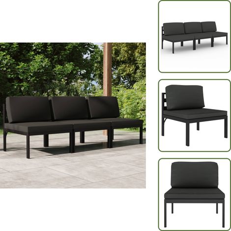 Cojines de aluminio - vidaXL Sofá de jardín de 3 plazas con cojines aluminio gris antracita - Sofá modular