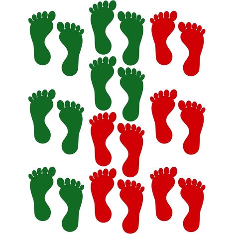 JSSEVN-Lot de 10 paires d'autocollants pour sol imperméables et colorés - Décoration murale pour chambre d'enfant, crèche, salle de classe (rouge/vert) (1/5)