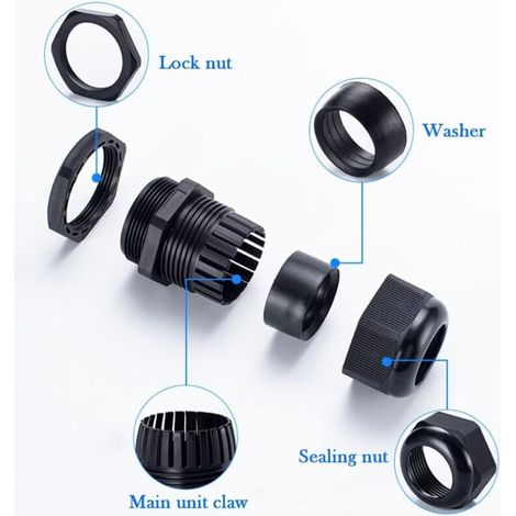 10Pcs Presse-étoupes IP68 étanche Connecteurs de Câble Glandes de Câbles en Nylon M20 x 15 Glandes 6-12mm contre-écrou presseétoupe pour la Maison/Jardin/Éclairage d'extérieur Câble (1/4)