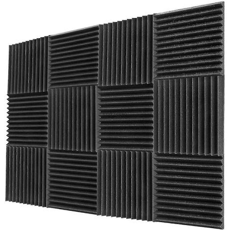 Lot de 12 panneaux d'isolation acoustique en mousse de 300 x 300 x 25 mm pour l'insonorisation de bars karaoké et de studios. (1/3)