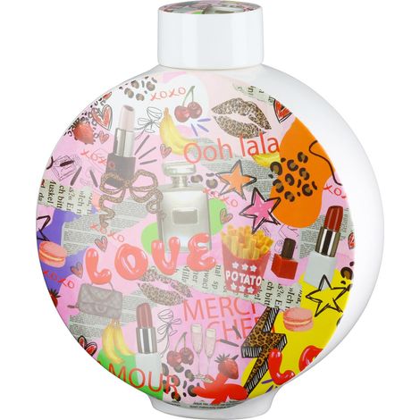 Vase en céramique avec Couvercle Motif Pop Art Rond Multicolore Hauteur 35 cm x Largeur 29 cm Vase décoratif (1/5)
