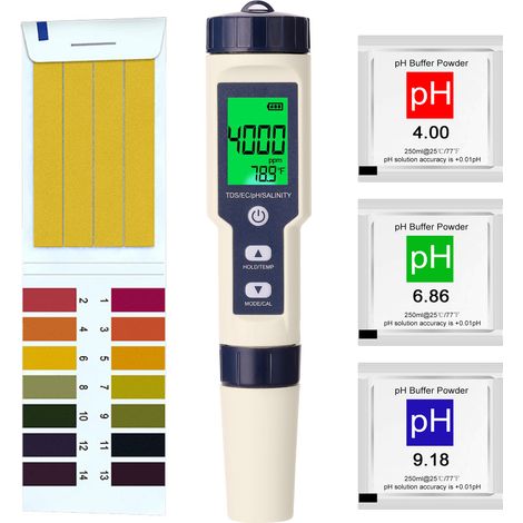 Decdeal 5 in 1 professionelles Multi-Parameter-Combo-Testmesser PH/EC/TDS/Salzgehalt/Thermometer digitaler Multifunktionstester Wasserqualität