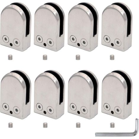 ZOLGINAH Lot de 8 pinces à verre pour panneau de verre de 10 à 12 mm, en acier inoxydable 304, finition satinée, support réglable en verre à dos plat pour balustrade, escalier, clôture de piscine (1/5)