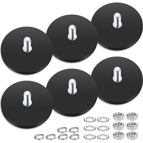 6PCS Aimants en Néodyme, Aimants Ronds Enrobés de Caoutchouc Diamètre 43 mm avec Goujon Fileté Externe M6 et Ecrous, Adhésion Verticale Jusqu'à 10 kg, pour Aautomobile, Lampes, Instruments (1/5)