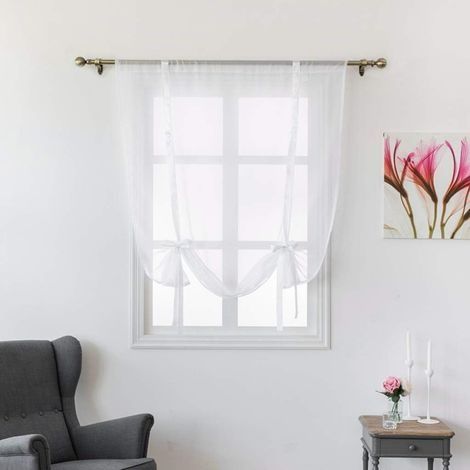 1 Pièce Translucide Tulle Rideaux Voilages Vertical Poche de Tige pour Chambre Cuisine Salon, Rubans Blanc, Largeur 80cm x Hauteur 120cm (1/4)