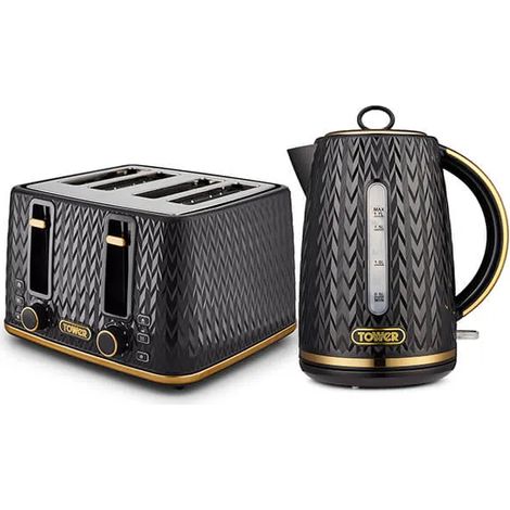 Tower Empire Kettle and 4 Slice Toaster Set Black (1/4)
