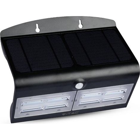 V-TAC Lampada LED Solare da Muro a Batteria 6,8W Sensore PIR Nero Bianco Naturale IP65