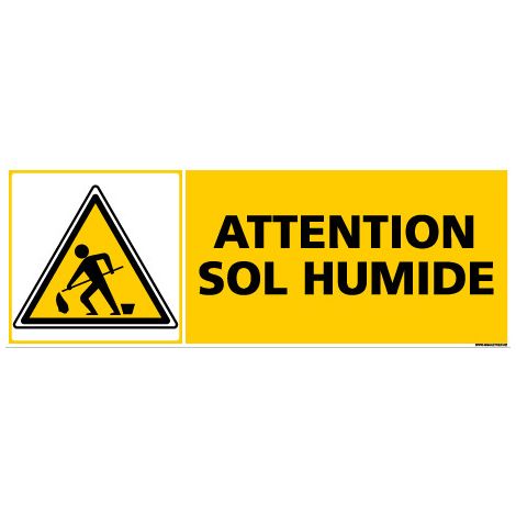 Panneau ATTENTION SOL HUMIDE (C0306) - Plastique PVC 1,5 mm - 210 x 75 mm
