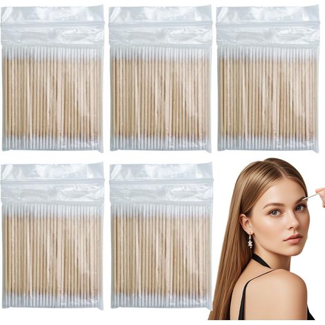 Lot de 500 cotons-tiges, bâtonnets en bois, cotons-tiges à pointe pointue, applicateu à pointe en coton, bâtons applicateus cosmétiques de maquillage, founitues pemanentes de tatouage