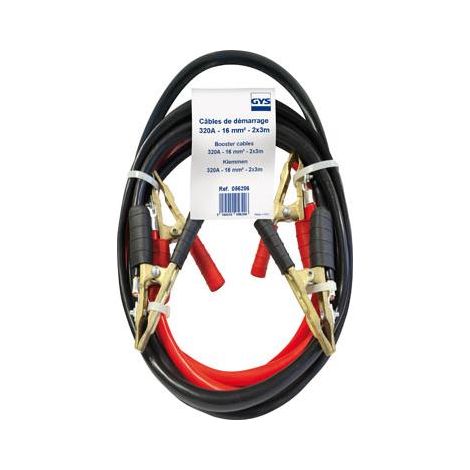 GYS – Câble de démarrage 3 mètres 16mm² – 2 pinces bronze 320A – Pour véhicules légers jusqu'à 2,5L – Câble cuivre haute conductivité