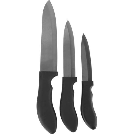 3-teiliges Keramikmesser-Set mit schwarzen Klingen und ergonomischen Griffen für Obst und Kochen (1/5)
