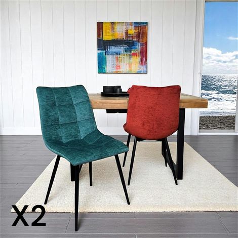 Chaise en velours lagon motif damier (lot de 2) PALERME (1/5)