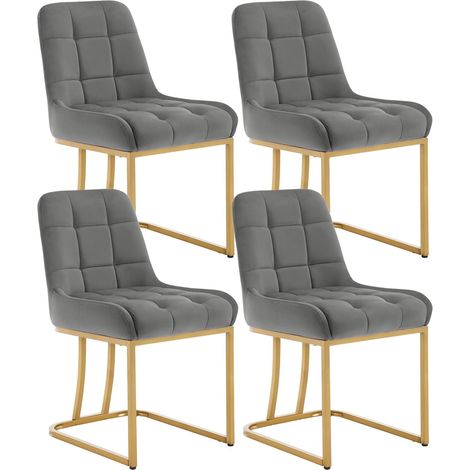 WOLTU 4x Sillas Modernas de Terciopelo para Comedor, Salón, Cocina, Asiento, Gris Oscuro (1/5)