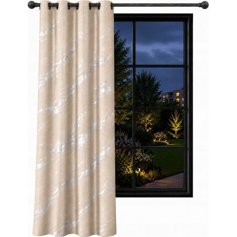 Tenda in velluto 140x250 beige con effetto marmo su occhielli e anelli per il soggiorno (1/5)