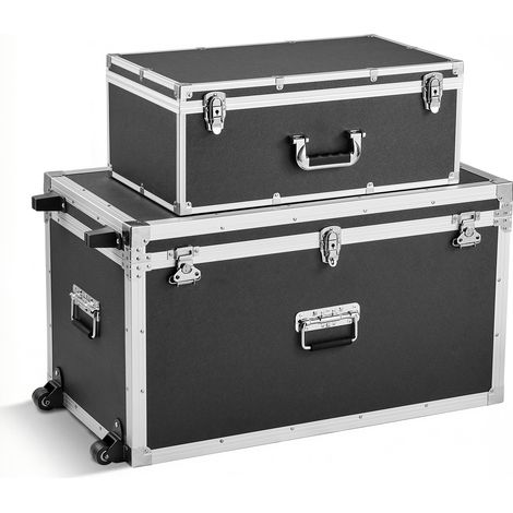 Mophorn 2 x Transportkoffer Aufbewahrungskoffer Abschließbar, Große Aufbewahrungsbox (816 x 452 x 460 mm) mit Rollen & 3 Metallgriffen, Robuste Transportlösung mit Deckeln für Zuhause, Schwarz (1/5)