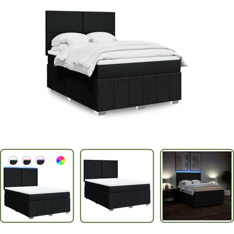 vidaXL LED-Beleuchtung -  Boxspringbett mit Matratze Schwarz 160x200 cm Stoff