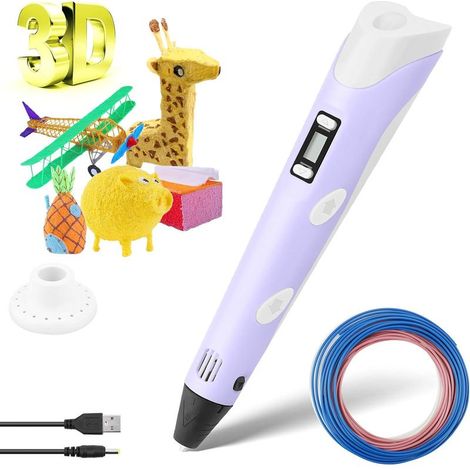 Stylo 3D mauve pour enfants – Impression 3D avec contrôle de température – Compatible PLA et ABS – Vitesse réglable 8 niveaux (1/5)