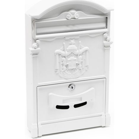Wiltec Cassetta postale classica con stemma colore bianco 260 x 90 x 400 mm