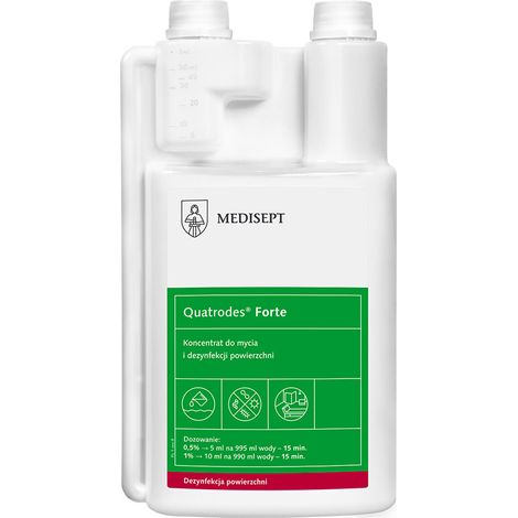 Konzentrat zur Reinigung und Desinfektion von Oberflächen mit vielfältigen Anwendungsmöglichkeiten Quatrodes Forte 1l (1/2)