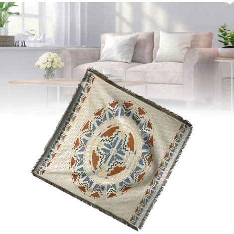 Nappe rectangulaire vintage double épaisseur, 2 couleurs, franges sur les 4 côtés, idéale pour les pique-niques, 90 x 90 cm. (1/5)