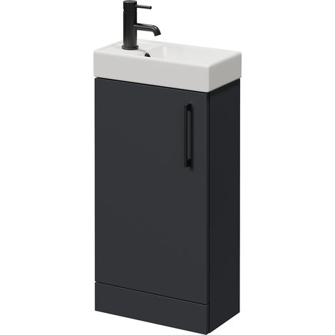 Napoli Cube Gloss Grey 400mm Single Door Vanity Unit with Align Basin - 400mm - Matt Black 160mm Handle