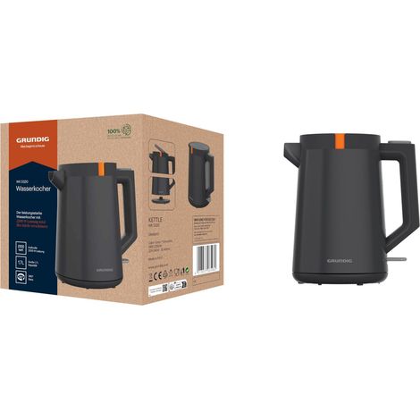 Grundig WK 5320 - Bollitore elettrico, potenza 2200 W, capacità 1,7 l, avvolgicavo, 1 litro, spegnimento automatico, elemento riscaldante nascosto in acciaio inox, colore: Grigio/Terracotta (1/5)