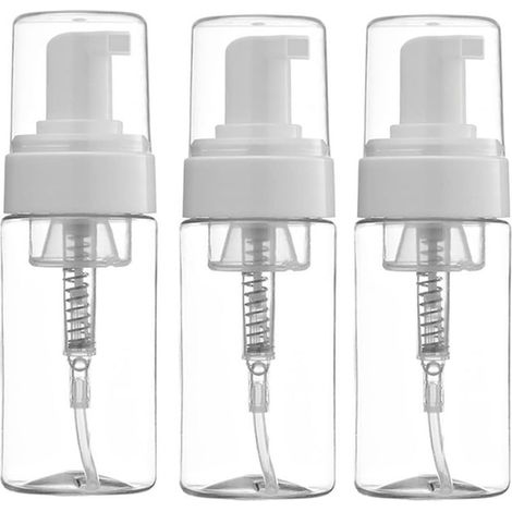 Juego de 3 dispensadores de jabón vacíos de plástico transparente de 100 ml con atomizador para jabón, espuma o loción de baño.