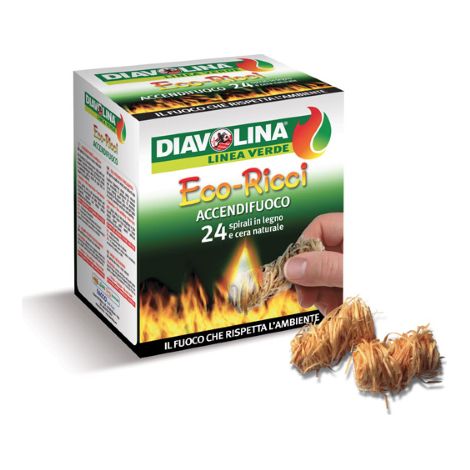 Briquet Diavolina e'co-boucle' paquet de 24 spirales en bois et cire naturelle pour chemine'es grills et poeles