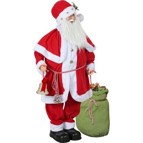 Figurine de Père Noël, Debout de Père Noël Rouge Traditionnelle 140 cm avec Sac de Cadeaux, Effets Sonores et Cloche (1/5)
