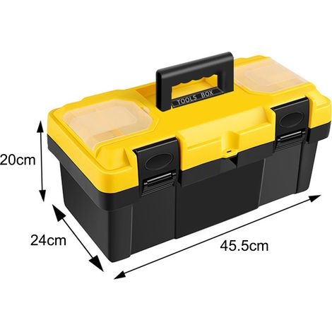 Coffre à outils portable 20 pouces, boîte de rangement renforcée à double étage, fermeture à loquet plastique, idéale pour outils ménagers, bricolage et quincaillerie électrique. (1/2)