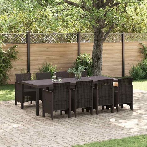 Garten Essgruppe 9 pcs Braun Polt Rattan vidaXL (1/5)
