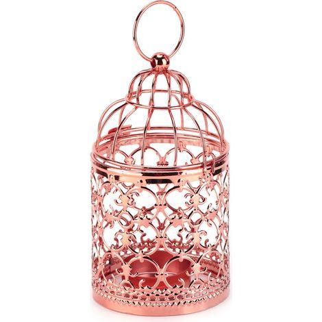 Dekorativer Kerzenhalter im Vintage-Vogelkäfig-Design in Roségold – ideal für Hochzeiten, Geschenke und als Wohndekoration (1/5)
