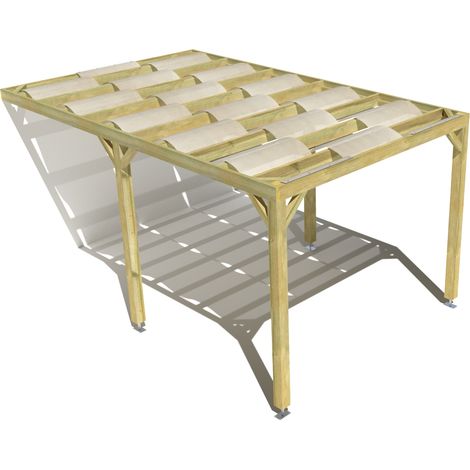 Pergola bois • 3m x 5m • adossée • sens largeur • voilage semi-transparent inclus • livraison comprise