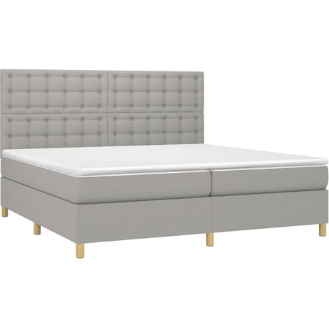Cadre de lit LED avec sommier tête de lit matelas surmatelas 200x200 cm tissu gris clair TDL0207788
