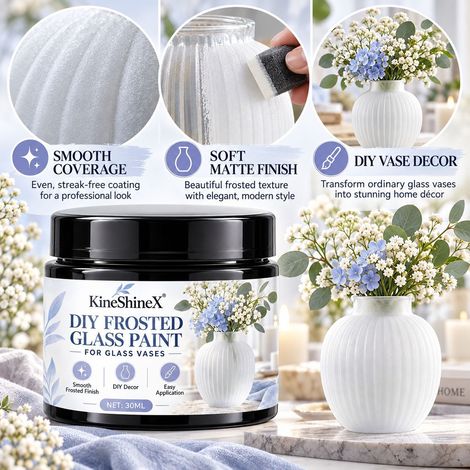 Peinture givrée transparente KineShineX pour vases en verre, finition mate. (1/4)